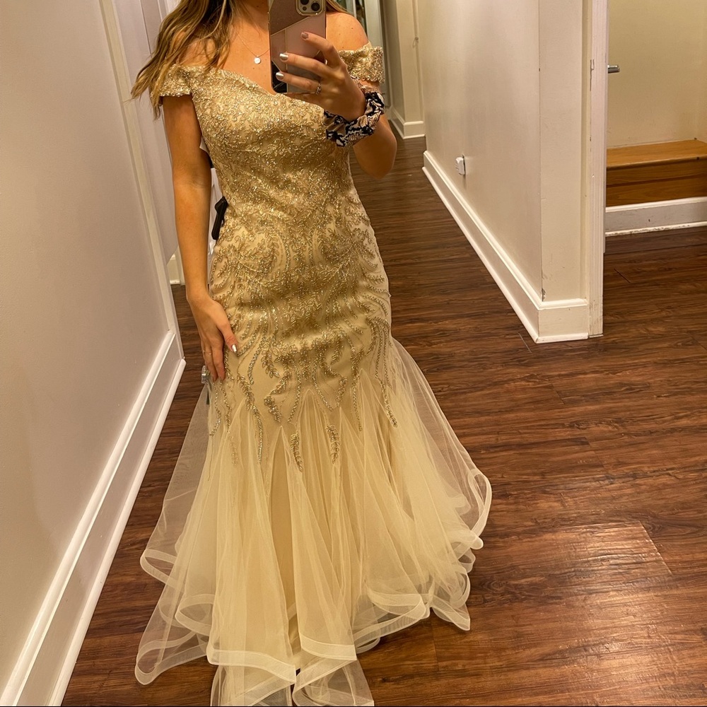 Champagne/gold beaded trumpet style dress